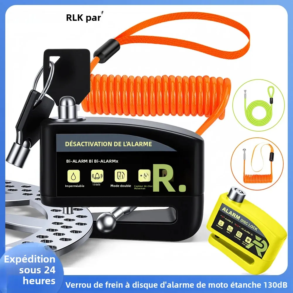 Verrou de frein à disque pour moto Rockbye, alarme antivol 130 dB, étanche IP65, deux modes (sonore/silencieux), cadenas pour disque de roue de moto