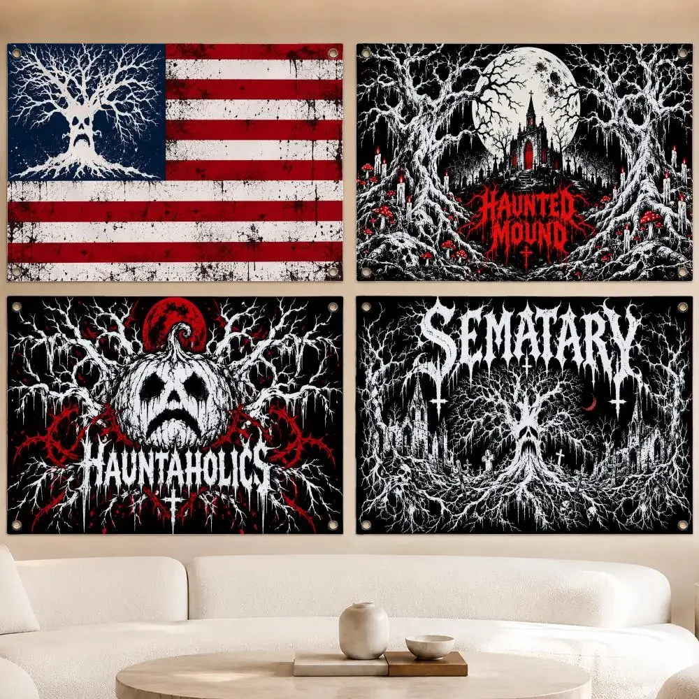 Dark Music Collective Haunted Mound Welcome to My Crib decor flag banner,wall hanging flag,indoor outdoor wall decor,yard garden