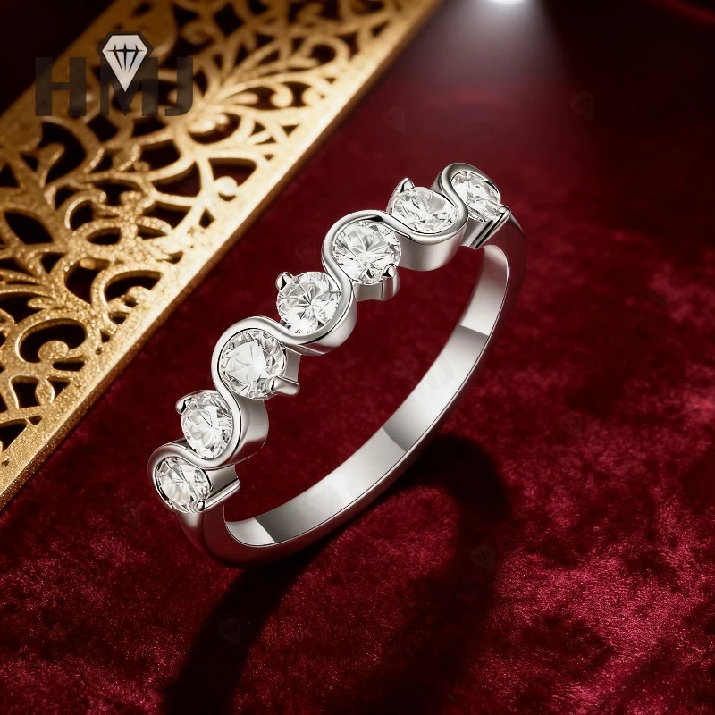 

Кольцо круглой огранки с муассанитом 10K/14K/18K, классический дизайн пасьянса, ювелирные изделия, подарок на помолвку или годовщину