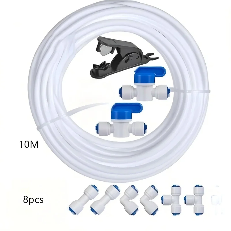 Refrigerator Water Supply Hose Kit With Inline Shut Off Valve 10-20M Quick Connect Pipe Fittings for RO Water Filter Ice Maker W