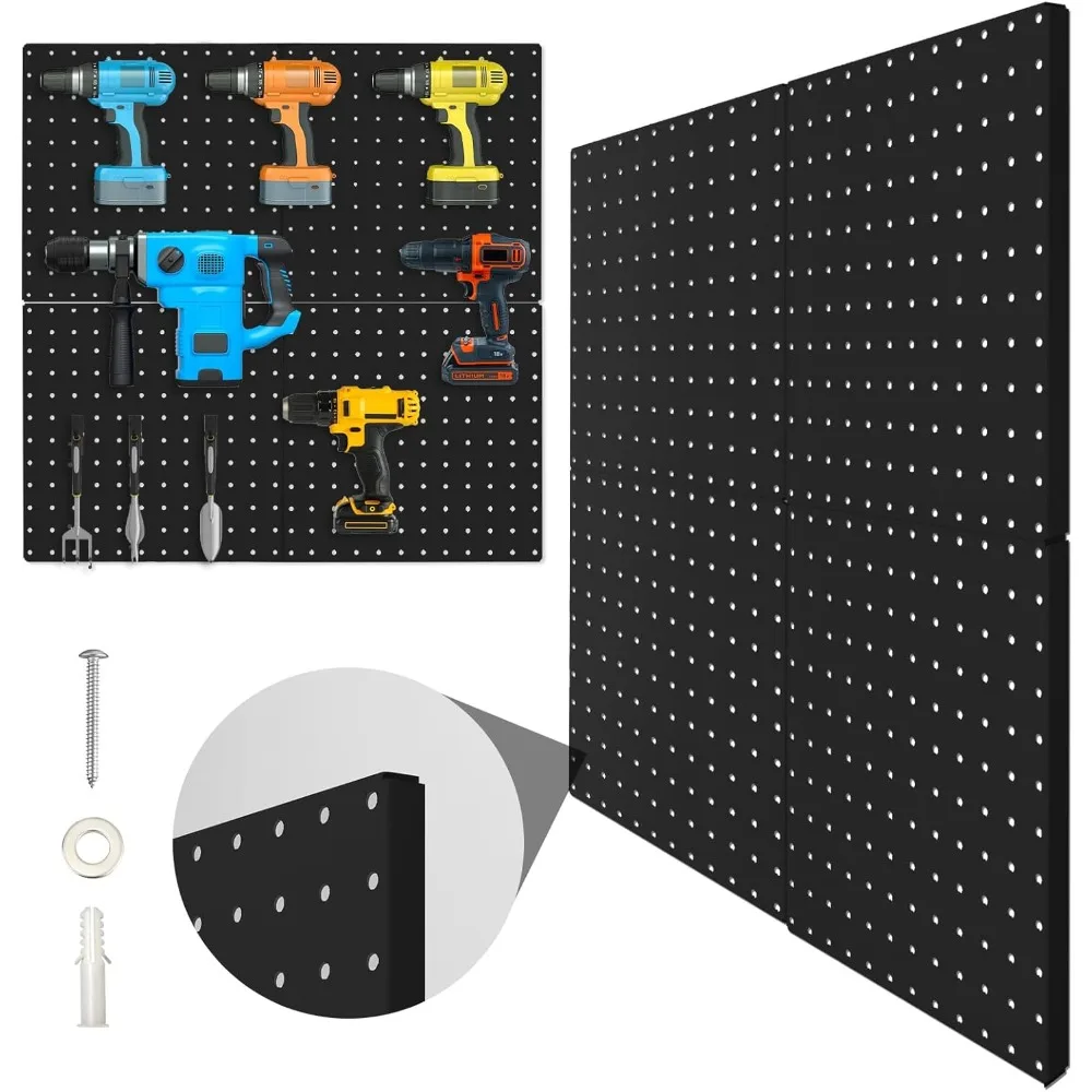 Peg Board, 4 Pack Metal Pegboard Panels Black Pegboards Wall Organizer with Bent Frame Large Heavy Duty Peg Board