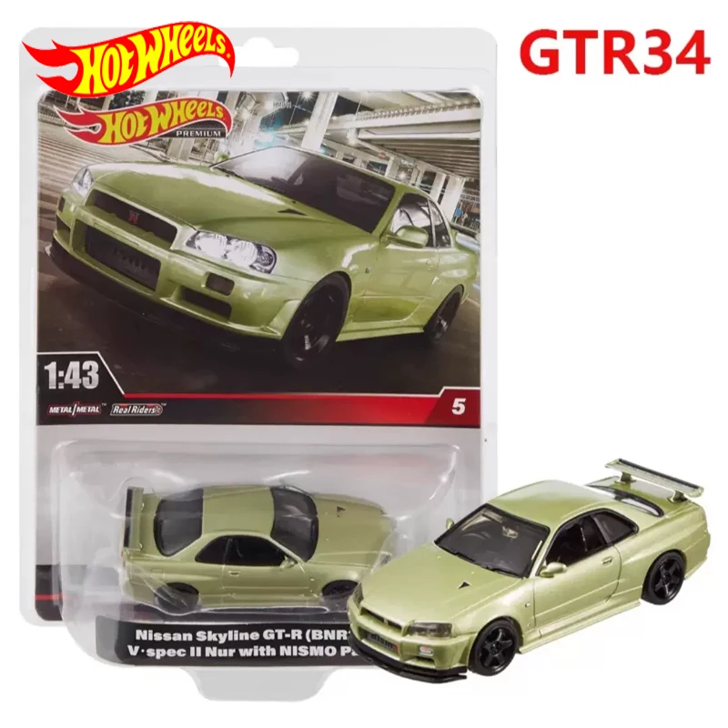 Original Hot Wheels Premium Car Nissan Skyline GT-R(BNR34) V SPEC 1/43 Diecast Toys for Boys Alloy Vehicle Model Collection Gift