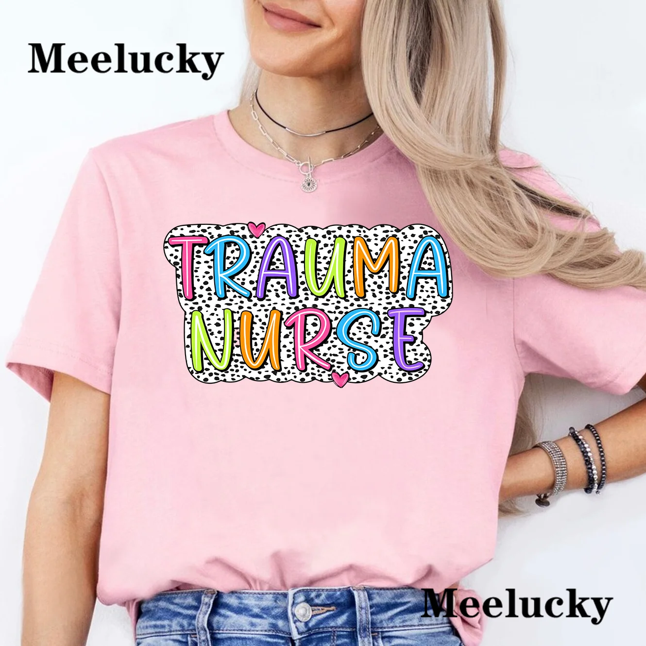 Nurse Practitioner Stereoscopic alphabet Spring and summer casual short sleeves Women's Clothing Top