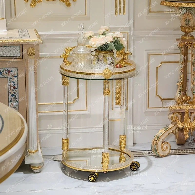 Luxury copper alloy exquisite trolley villa living room dining room home decoration double-layer dining car