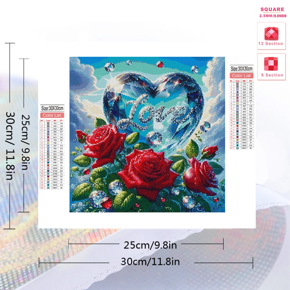 Huacan 5d Diamond Painting Heart Rose Full Diamond Embriodery Flower Art Wall Decoration For Home Valentine\'s Day Gift