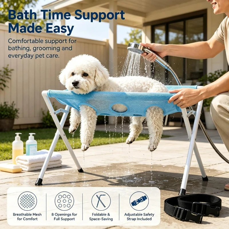 Pet Grooming Hammock—Pet Bathing and Grooming Bed for Cats and Dogs; Foldable, Scratch- and Bite-Resistant Grooming Stand