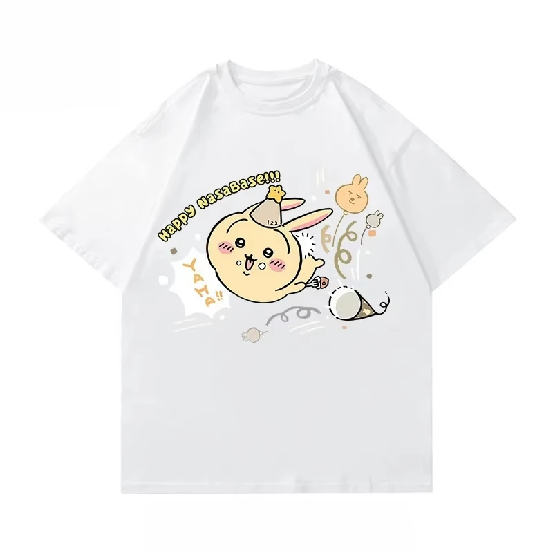 Chiikawa Valentine Couple T-Shirt Unisex Loose Fit Cotton Short Sleeve Cartoon Print Usagi Ji-i Japanese Kawaii Anime Top