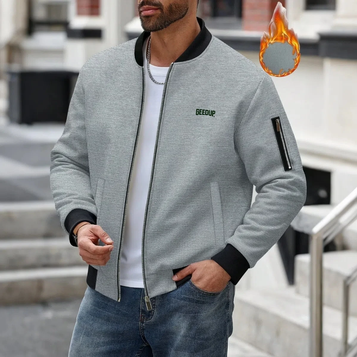 

Men's Street Casual Zipper Jacket for Autumn/Winter - High-quality Polyester Fabric, Thick Standing Collar, Pockets, Long Sleeve