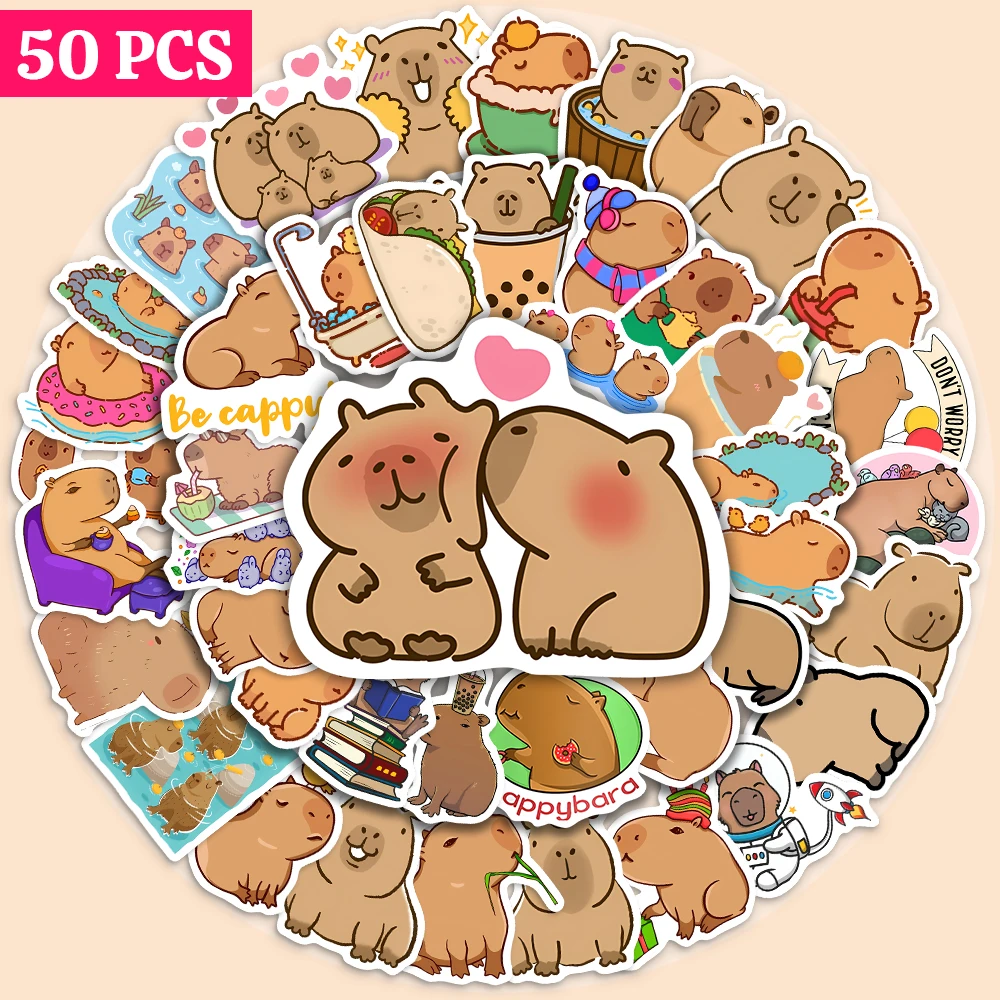 Plump Capybara Cartoon Cute Brown Animals Stickers Aesthetic Decals PVC for Diary Laptop Luggage Skateboard Graffiti DecalsToy