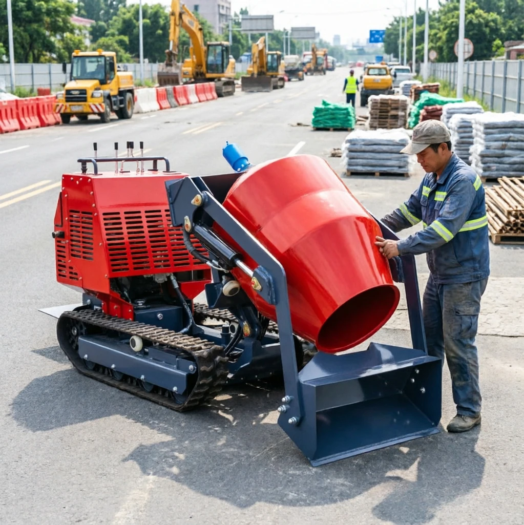 Compact Track Self Loading Concrete Mixer For Narrow Job Site Rubber Crawler Hydraulic Feeding Villa Renovation Mix Equipment