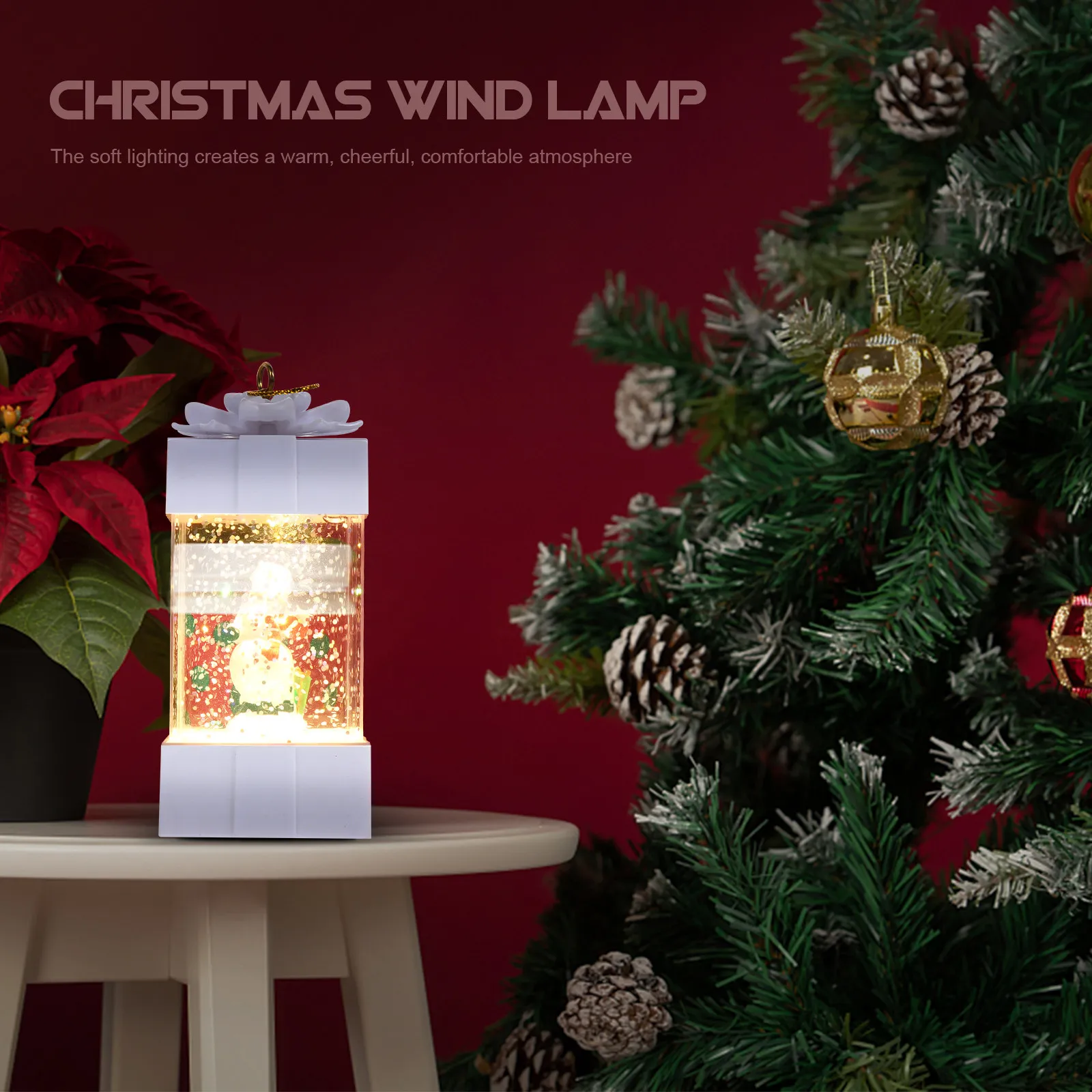 

1Pcs Christmas Wind Lamp Decorative Water Injection Storm Lantern Desktop Xmas Home Decor Festival Night Light Luminous Ornament