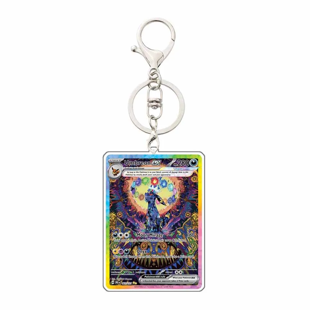 LLavero de Pokémon Anime Sylveon Eevee Glaceon Espeon Flareon Vaporeon Jolteon Leafeon, llavero colgante acrílico con forma de tarjeta de juego