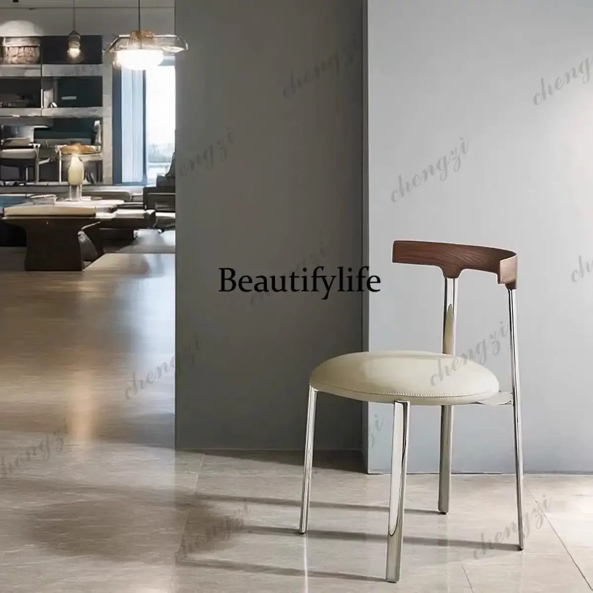 Medieval stainless steel stackable dining chair Home designer chair Light luxury high-end restaurant chair Italian minimalist