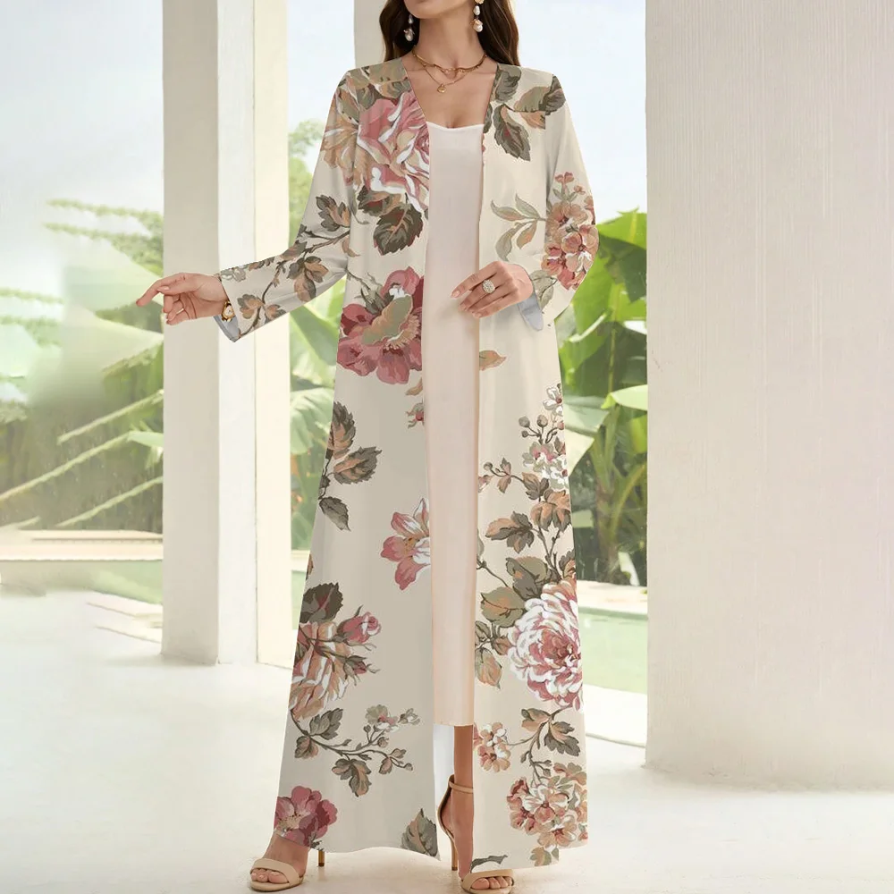 Elegant Print Muslim Abaya For Women Islamic Clothing Ramadan Long Sleeve Fake Two Pieces Open Kimono Abaya Dubai Luxury Abaya