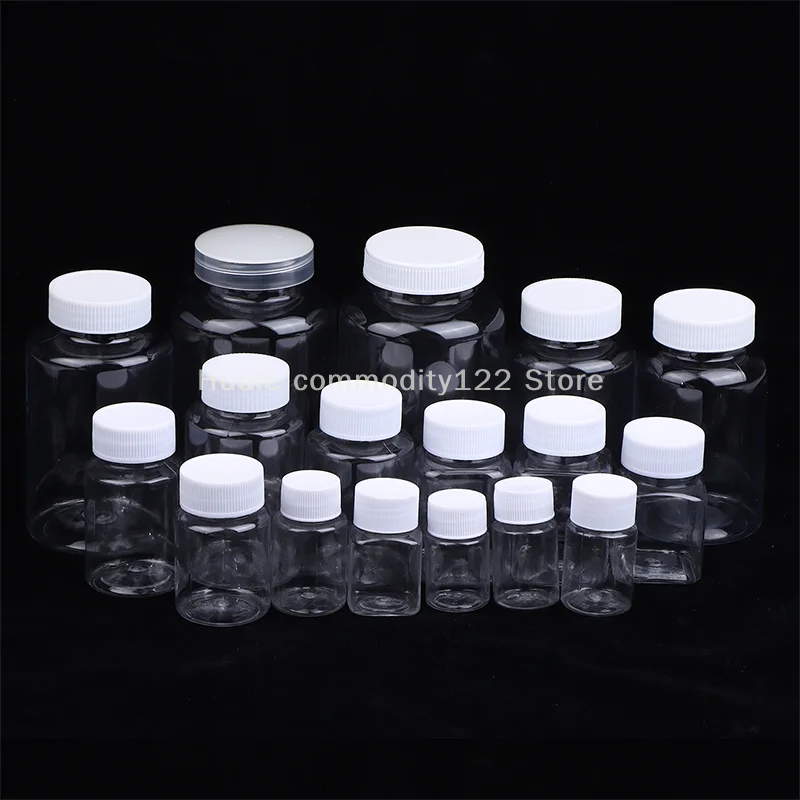 ขวดพลาสติกใสขนาด 15-500 มล. 1 ชิ้น ขวดใส่ยาปากกว้างพร้อมฝาเกลียวปิดผนึก ขวดบรรจุสารเคมีเหลว เกรดสำหรับอาหาร