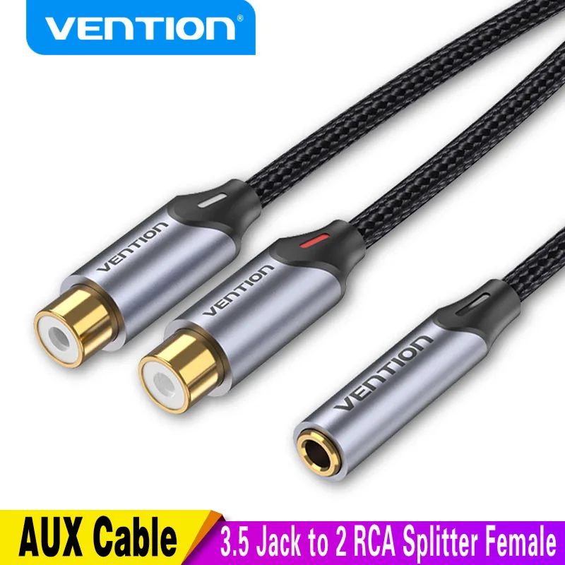 Vention kabel RCA 3.5 Jack do 2 RCA Splitter Jack żeński-żeński 3.5mm złącze RCA do wzmacniaczy głośnik Tablet przewód AUX