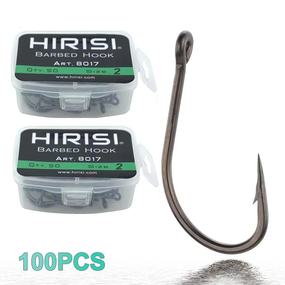 Hirisi 100 Stück beschichtete Stachelhaken Karpfen-Angelhaken aus Kohlenstoffstahl 8017 Design in Japan Hochwertige Angelwaren