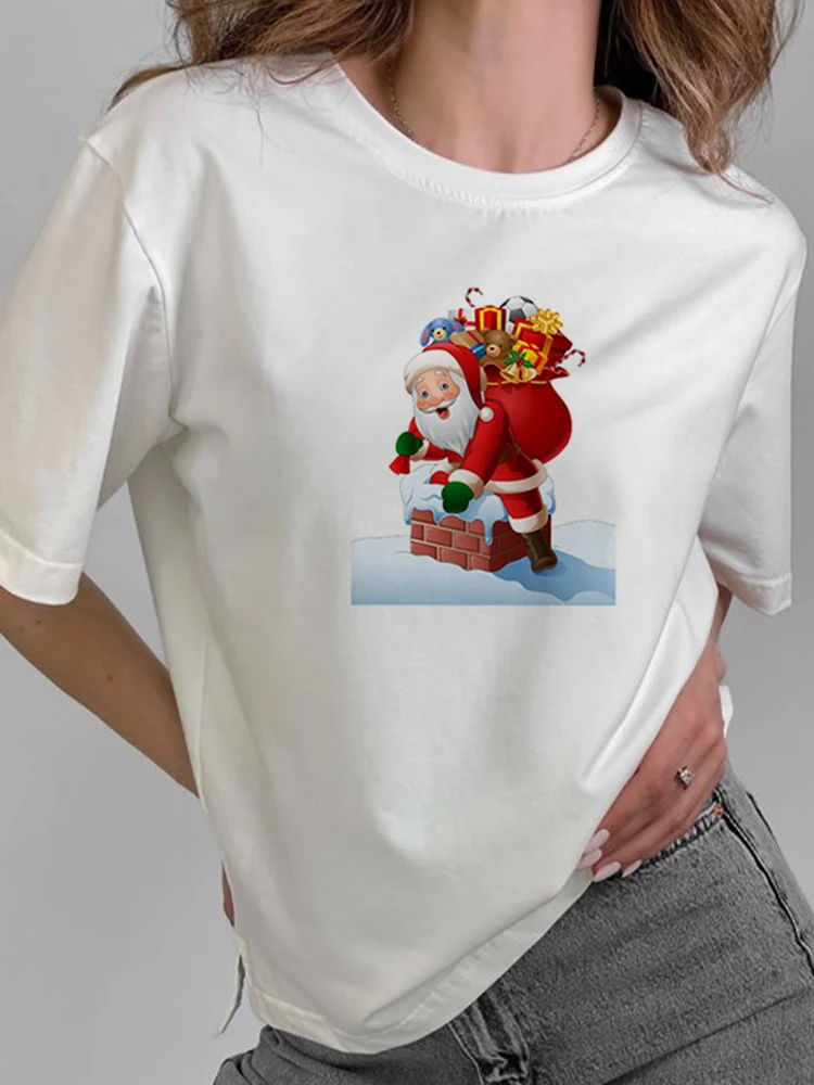 Camiseta de Navidad con estampado de astas para mujer, Top de manga corta con estampado de muñeco de nieve para mujer