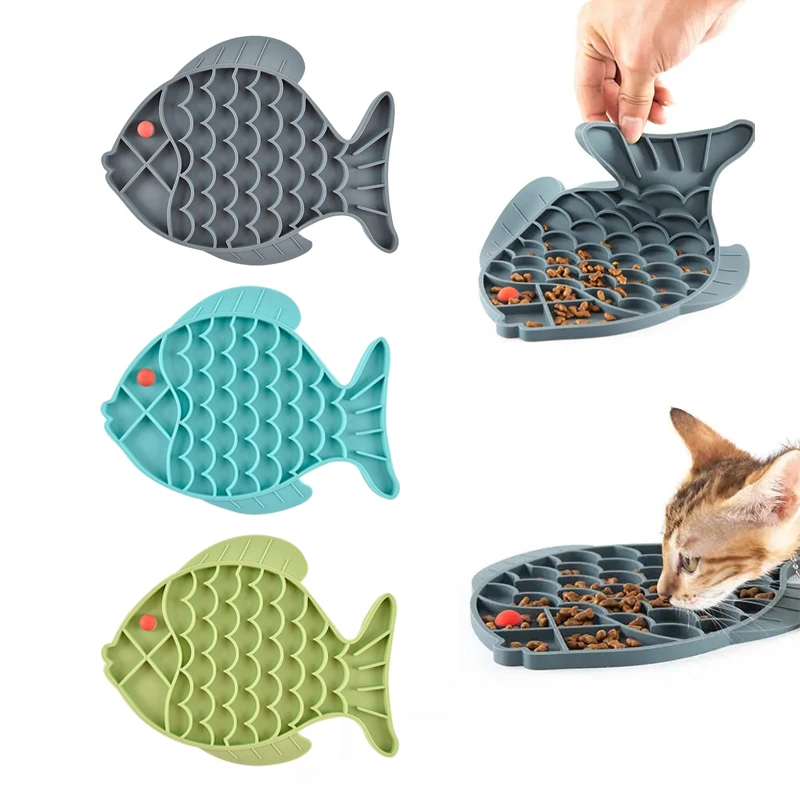 Almohadilla de silicona para lamer en forma de pez, alfombrilla para lamer para perros, baño, mantequilla de cacahuete, alimentación lenta, alimentador para gatos, alfombrilla para lamer perros