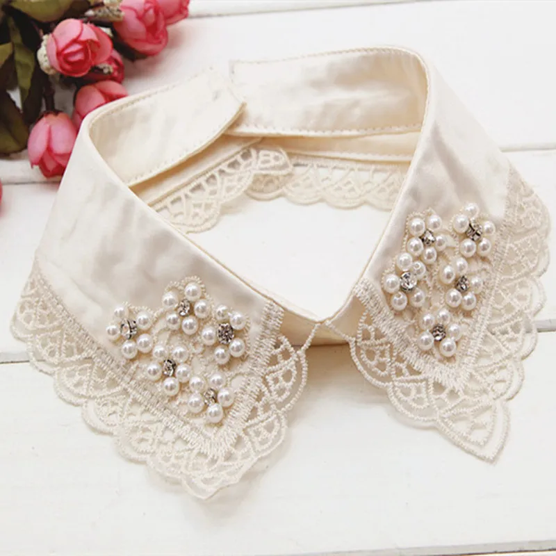 South Korea Sweet Retro Lace Flower Collar Pearl Flash Diamond Fake Collar Fashionable Collar Detachable Fake Collar