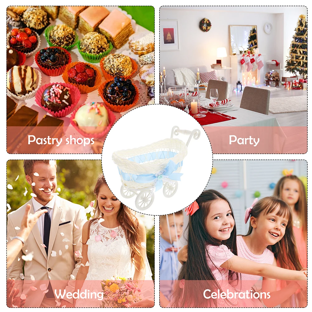 

2Pcs Trolley Shaped Woven Candy Baskets Creative Chic Storage Basket Baby Shower Wedding Party Favor Decoration Gift Packing