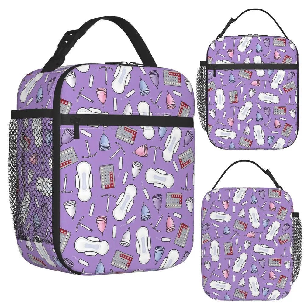 Period Protection, PMS Ready In Purple Insulated Lunch Bag for Women Kids Leakproof Food Boxes Thermal Lunch Box Tote