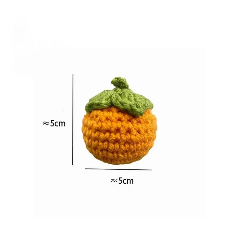 2Pcs Cartoon Wool Cute Fruit Orange Persimmon Hand Knitted Strawberry Wool Crochet Knitted Fruits Pendant DIY Keychain Gift