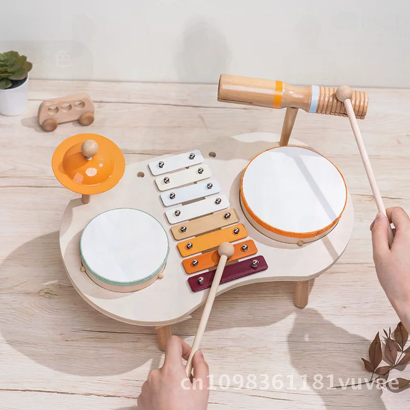 어린이를 위한 다기능 나무 음악 테이블 - 아기 어린이 드럼 노크 오르프 타악기 교육용 음악 장난감