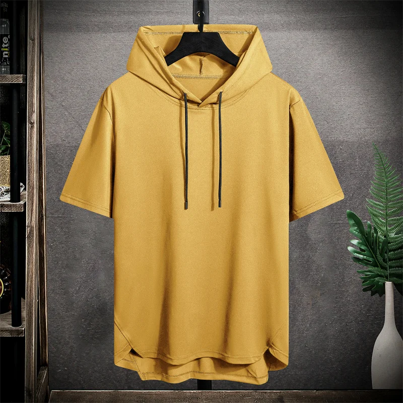 Men's sports short sleeved T-shirt hooded style trendy and fashionable thin style breathable loose outdoor running casual top image 4