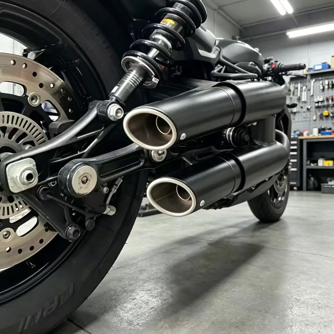 Slip-On uitlaatpijp Flat-Out korte GP Slip Ons uitlaten met DB Killer geschikt voor Indian Scout Bobber Sixty Rogue Twenty 15-24