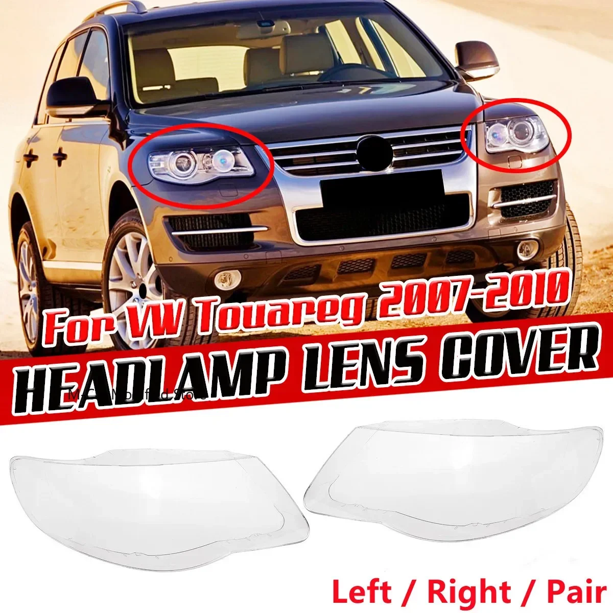 L / R/ Pair Car Front Headlight Cover Shell Car Headlight Lens Cover  For VW Touareg 2007 2008 2009 2010 Clear Lampshade Shell