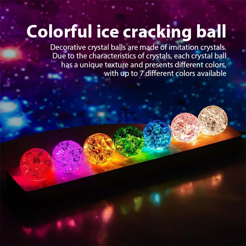 Palla colorata con crepe di ghiaccio, sfera di cristallo luminosa, decorazione per la casa, camera da letto USB, fantasia, palle luminose notturne, decorazioni per il desktop, regalo di Natale