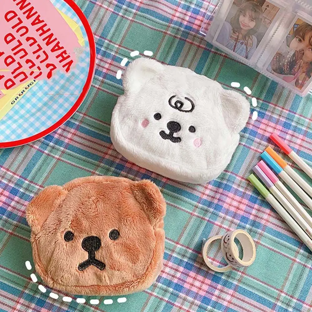 Flannel Plush Coin Purse Cute Bear Mini Money Bags Korean Ins Girls Portable Cosmetic Card Holder Storage Bag Pouch