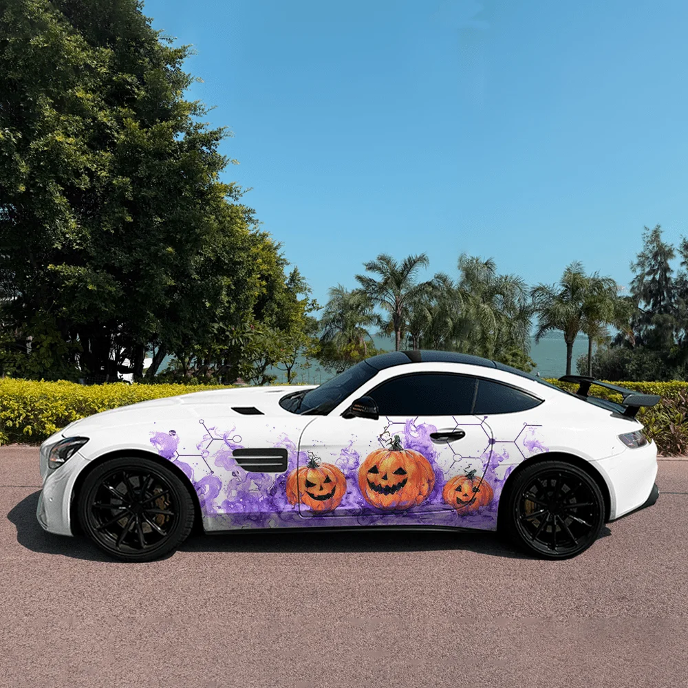 

Halloween Pumpkin Lantern Car Vinyl Wraps Decal Self-adhesive PVC Sticker Suitable for Trucks SUV Decor Auto Accessories Gift