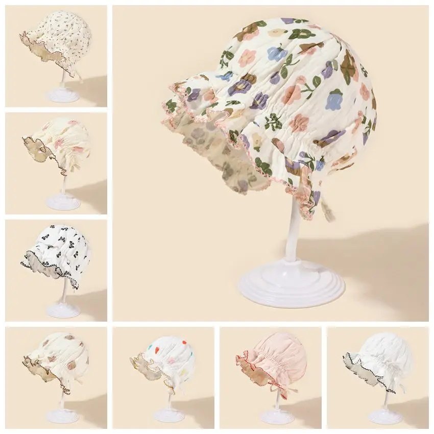 

Newborn Baby Lace Hat Cute Cotton Kids Baby Girl Gauze Caps Princess Infant Toddler Baby Spring Bonnet Girls Summer Sun Hat Gift