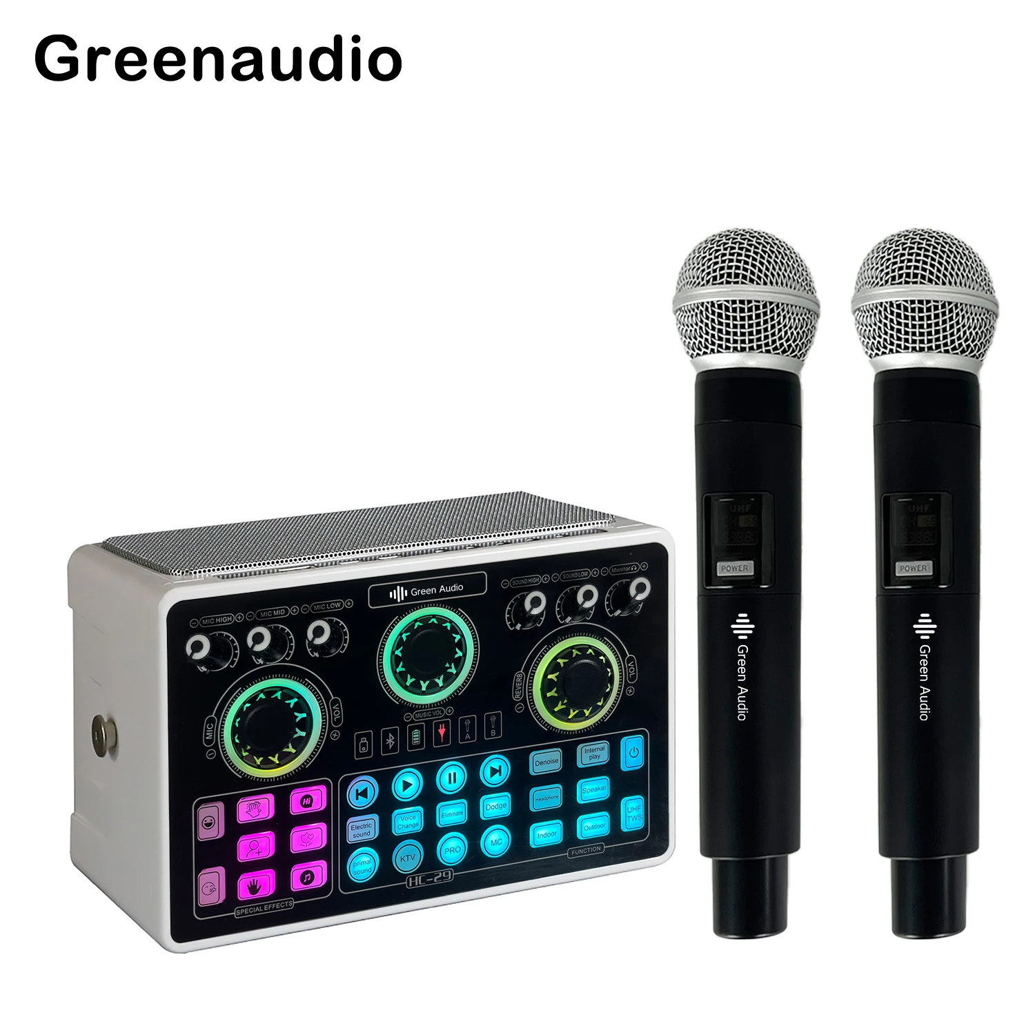 

GAX-HC29 BT Karaoke Machine3-in-1 Portable Speaker System Audio Interface with Microphones Sound Card for Singing Live Streaming