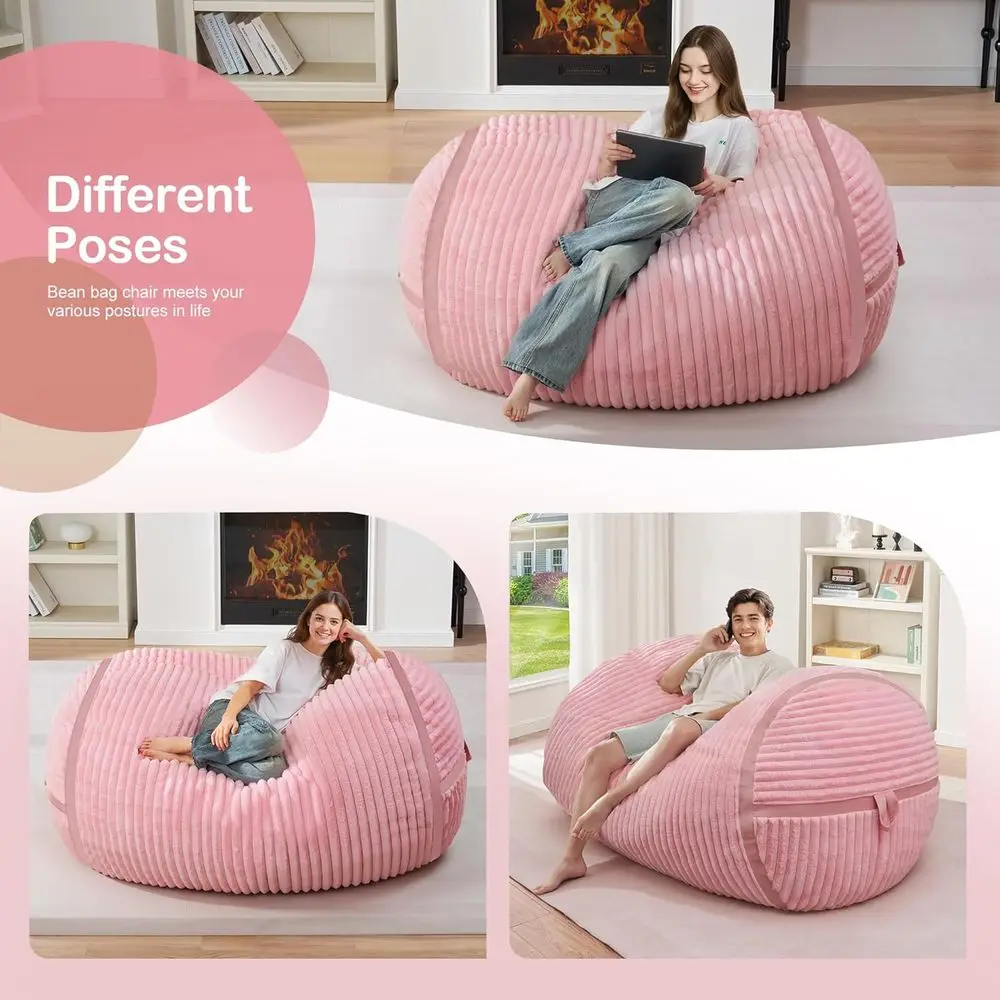 Large Memory Foam Filled Bean Bag Chair for Adults - Soft Cover, Ideal for Home, Office, and Gaming Rooms - Pink - view 4