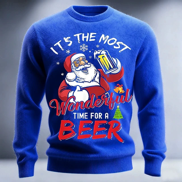 

IT'S THE MOST WONDERFUL TIME FOR A BEER Santa Графические толстовки Повседневный уродливый рождественский свитер для мужчин Одежда Рождественские топы