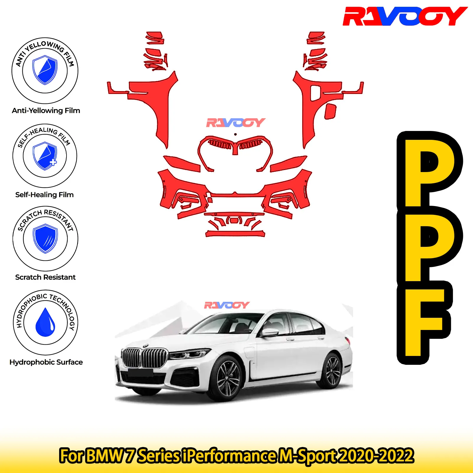 

For BMW 7 Series iPerformance M-Sport 2020-2022 Glossy Matte Black Precut front PPF Kit Paint Protection Film