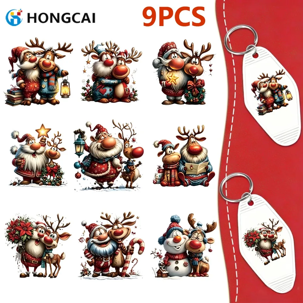 9PCS Santa Claus UV Crystal Transfer Stickers | HD Waterproof Wear-resistant, for Water Cups & Home Decor, DIY Creative Decals