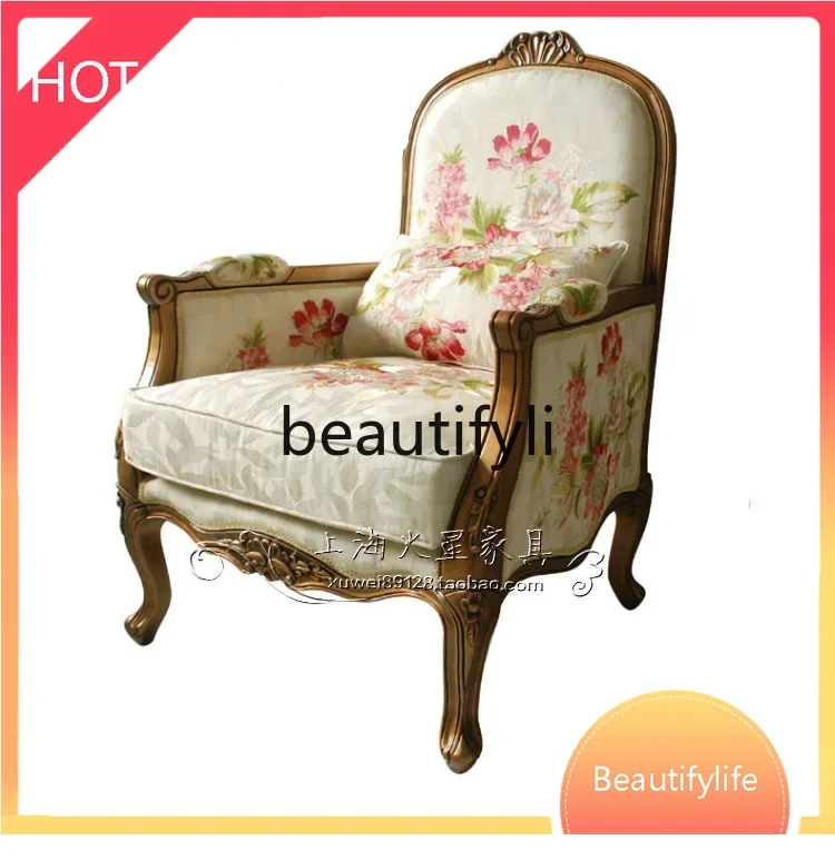 

A07 American rural solid wood fabric three-person sofa combination living room single double sofa07