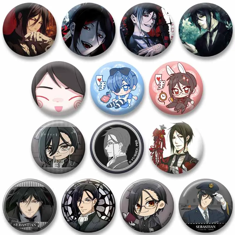 Dark Gothic Anime Peripheral Coin Brooch Cartoon Role Sebastian Michaelis Badge Round Lapel Pins Backpack Jewelry Handmade Gift