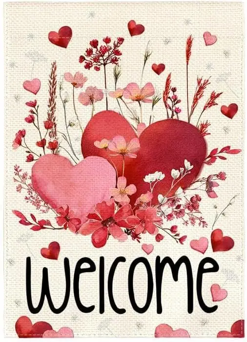 AVOIN colorlife Welcome Paw Print Love Hearts Valentines Day Garden Flag 12x18 Inch Double Sided, Stripes Rustic Floral Anni LLG
