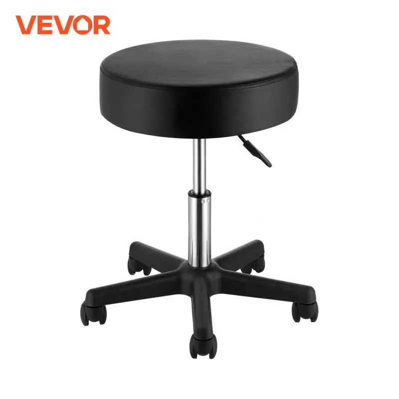 VEVOR Rolling Round Stool 40 cm Diameter with 5 Swivel Casters 360° Rotation Height Adjustable Round Stool for Bar Salon Office