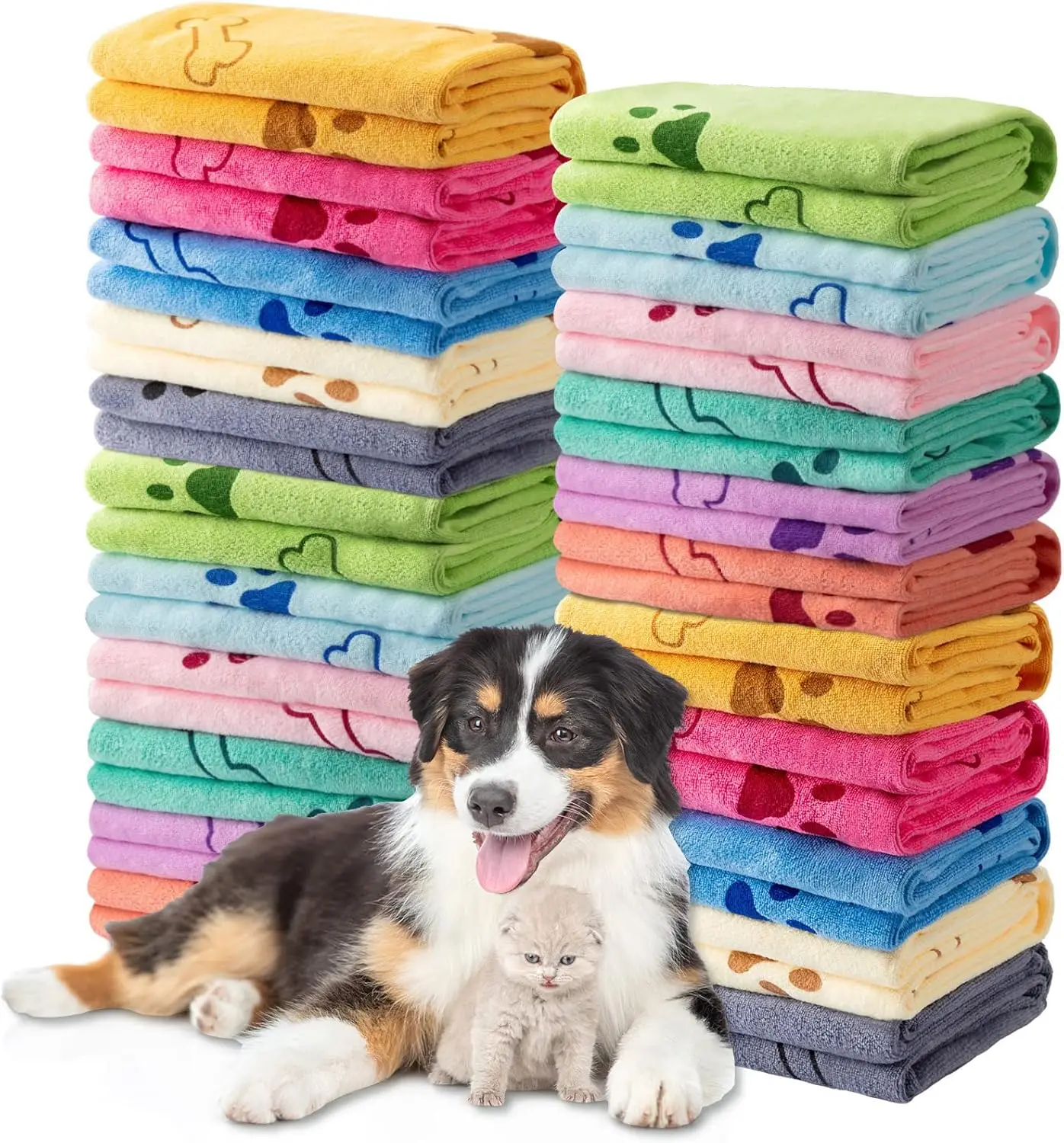 

22 Pcs Dog Towels for Drying, 20x40 Inch Microfiber Pet Bath Towels, Absorbent Quick Dry for Small Medium Large Dogs Cats, Colorful Bone Pattern
