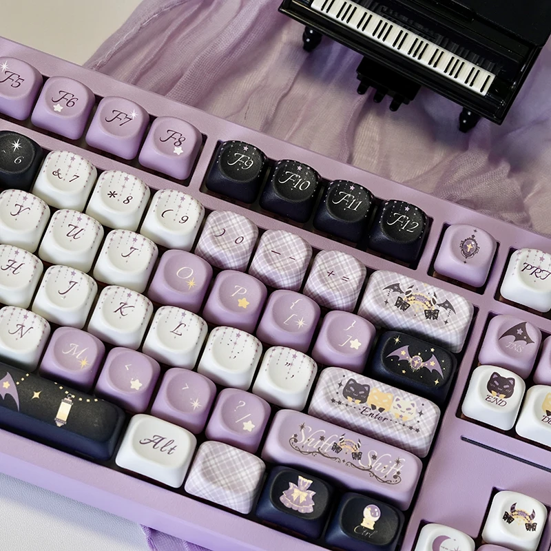 Moa Keycap Star Weaving Witch Pbt Sublimation Witch Theme 129Keys Purple Black Cute Keycap For Aula f75 / F99