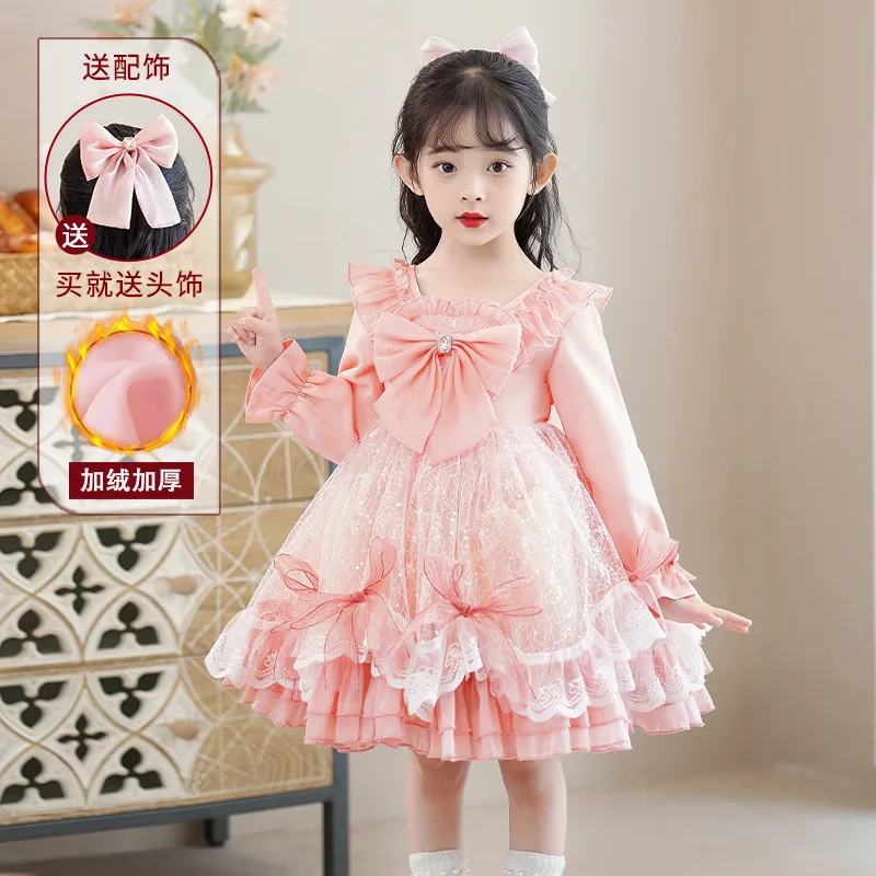 2024 New Baby Girl Summer Rose Floral Vintage Lolita Princess Ball Gown Dress for Birthday Holiday Casual Eid 2-12 Years