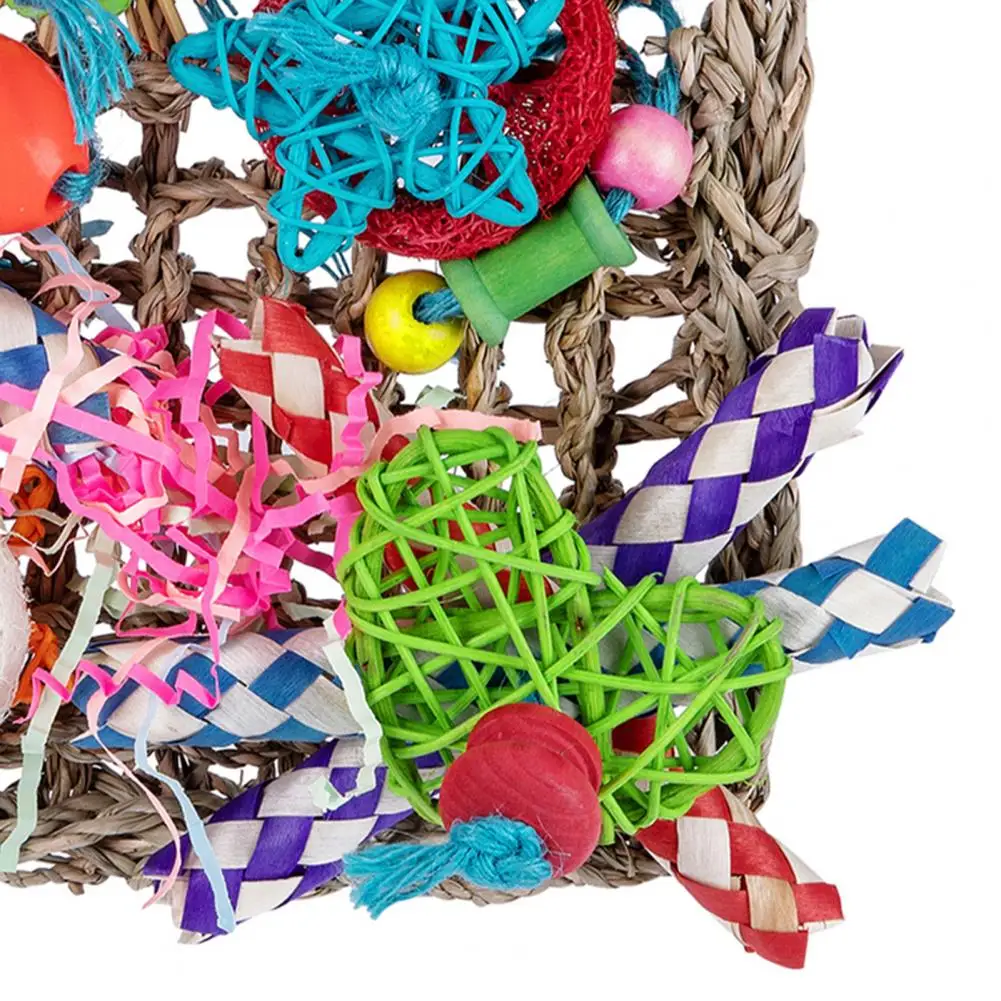 Bird Parrot Toy Natural Grass Tubes Bird Chewing Toy Parrot Cage Bite Molar Toy Parrot Cage Colorful Hanging Decoration - Image 4