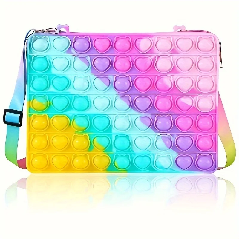 

Fidget Pop It Ipad Shoulder Crossbody Bag School Supplies Silicone Bubble Anxiety Stress Reliever Toys Case