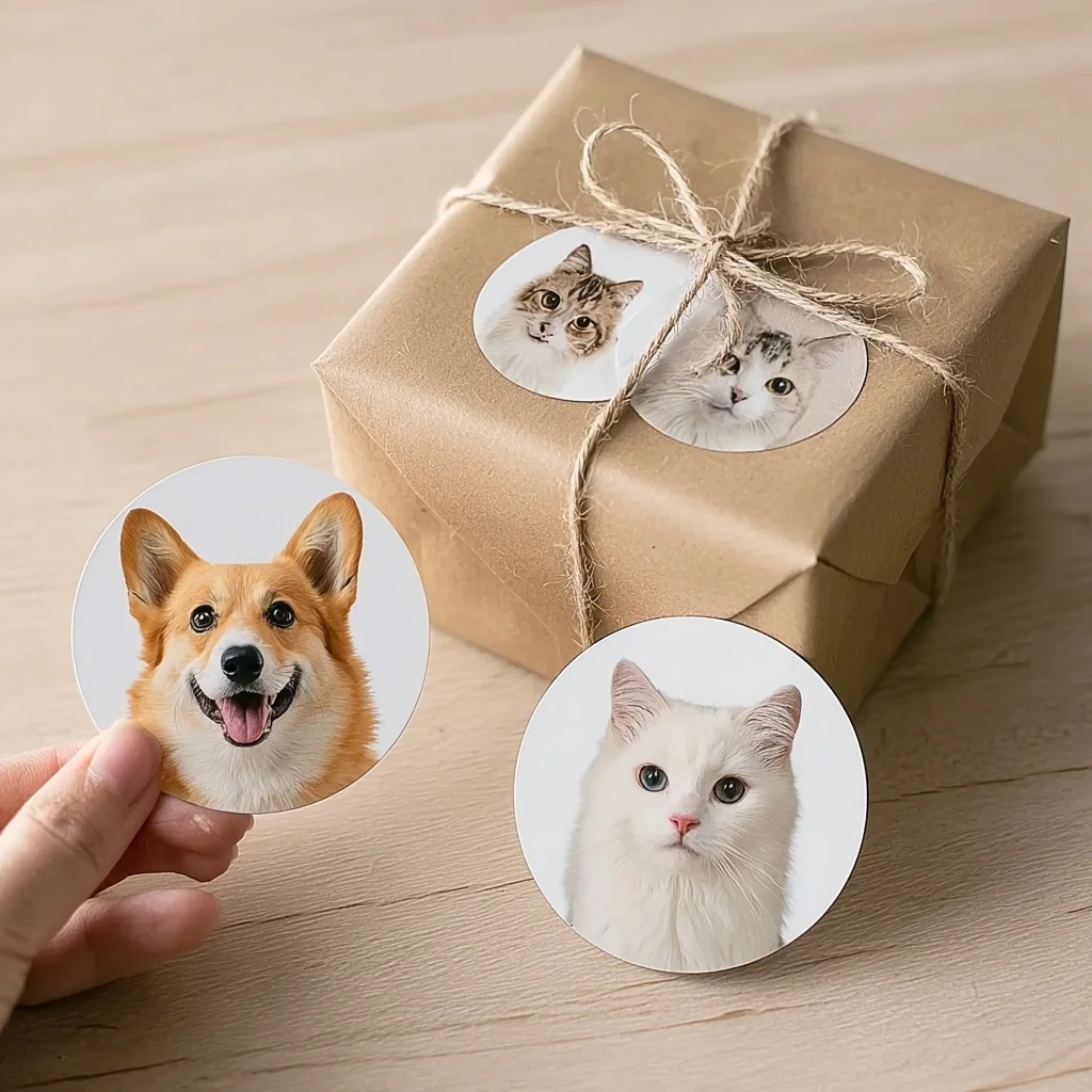 90PCS Custom Pet Photo Stickers for Souvenirs, Gifts, and Label Decoration